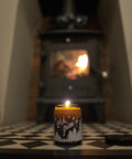 Old pine seasonal soy candle, balsam fir and cedarwood, with a hand-drawn label